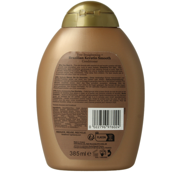 OGX Brazilian Keratin Smooth Conditioner 385ml | Frizz Control & Silky Shine | Greece - Image 2