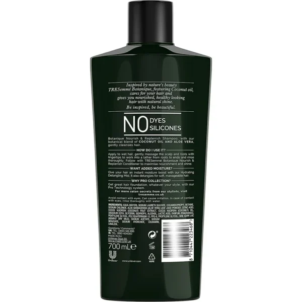 Tresemme Botanique Nourish & Replenish Shampoo 700ml | Hydrate & Revitalize Hair Naturally - Image 2
