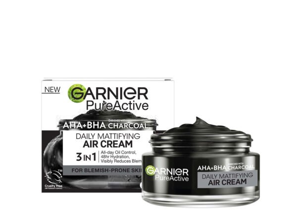 Garnier AHA + BHA Charcoal Air Cream 50ml | Exfoliating & Purifying for Clearer Skin | Germany