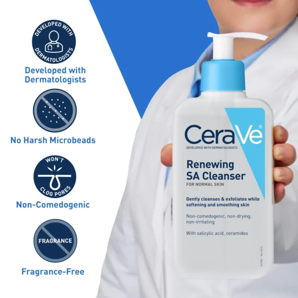 CeraVe Renewing SA Face Cleanser 237ml | Gentle Exfoliation for Normal Skin - Image 3