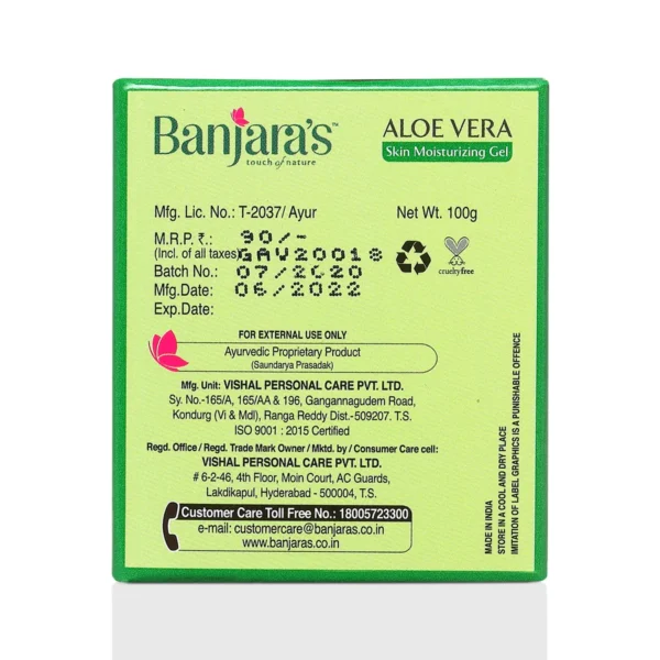 Banjara's Aloe Vera Moisturizing Gel 100g - Natural Skin Hydration - Image 3