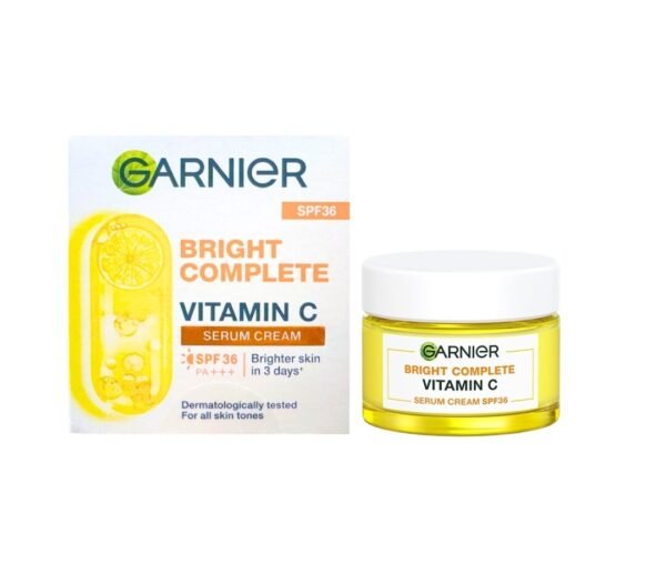 Garnier Bright Complete Vitamin C Serum Cream SPF 36 50ml | Daily Moisturizer with Sun Protection | Indonesia