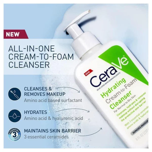 CeraVe Hydrating Cream-to-Foam Cleanser 237ml | Gentle & Effective Cleanse - Image 2