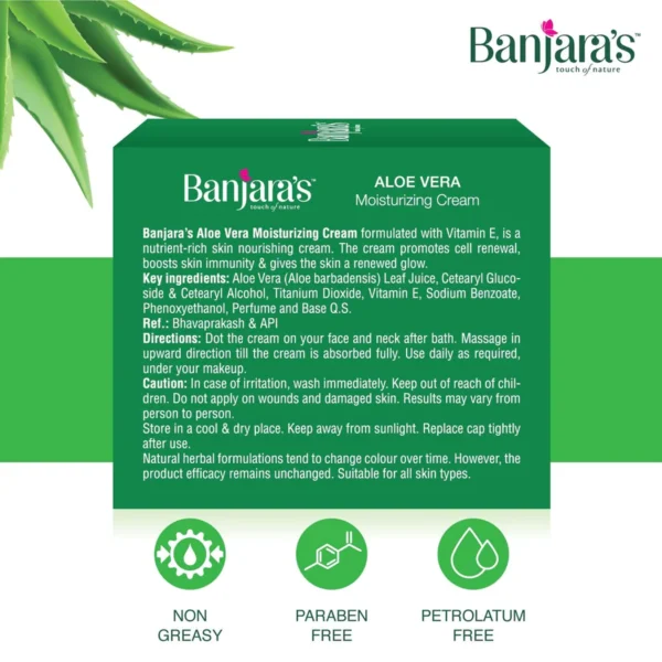 Banjara's Aloe Vera Moisturizing Cream 100g - Natural Hydration - Image 3