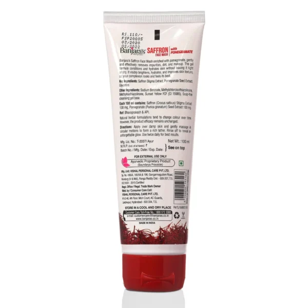 Banjara's Saffron & Pomegranate Face Wash 100ml - Radiant Skin - Image 2