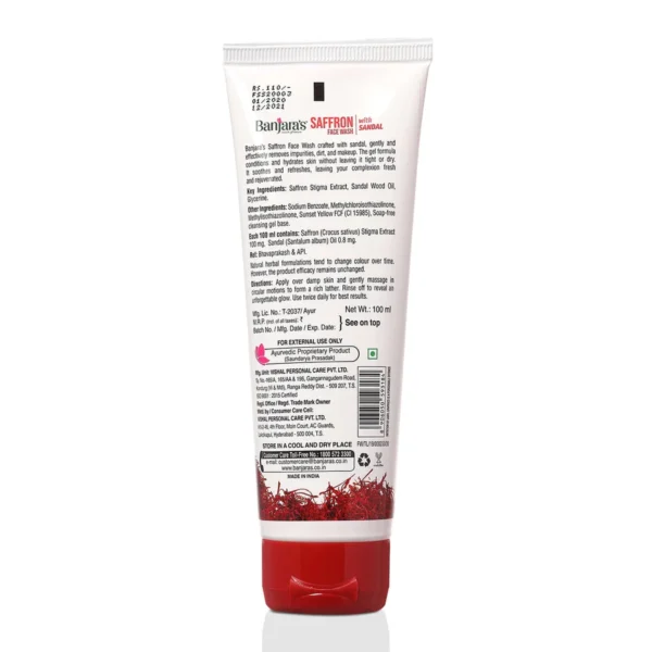 Banjara's Saffron & Sandal Face Wash 100ml - Gentle Radiance - Image 2