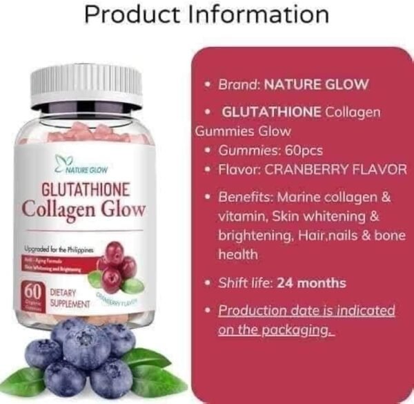 Nature Glow Glutathione Collagen Glow – Cranberry Flavor – 60 Gummies | Skin Brightening & Anti-Aging Supplement | Philippines              | - Image 2