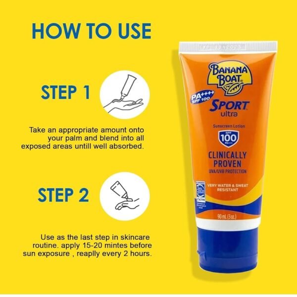 Banana Boat Sport Ultra Sunscreen Lotion SPF 100 PA++++ 90ml | High-Performance Sun Protection for Active Lifestyles | U.S.A - Image 2