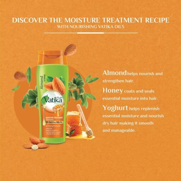 VATIKA Almond and Honey Moisture Treatment Shampoo 400ml | For Dry, Frizzy Hair - Image 3