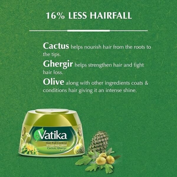 VATIKA Hair Fall Control Styling Cream 140ml | UAE | Cactus, Ghergir & Olive - Image 3