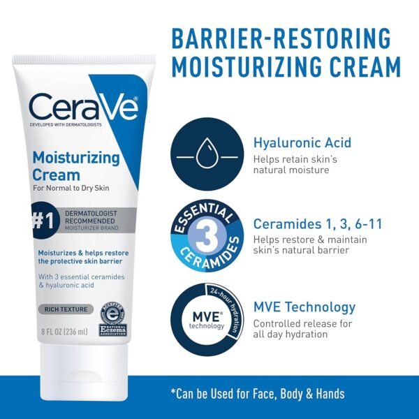 CeraVe Moisturizing Cream, Face and Body Moisturizer 236ml | Face and Body Hydration - Image 3