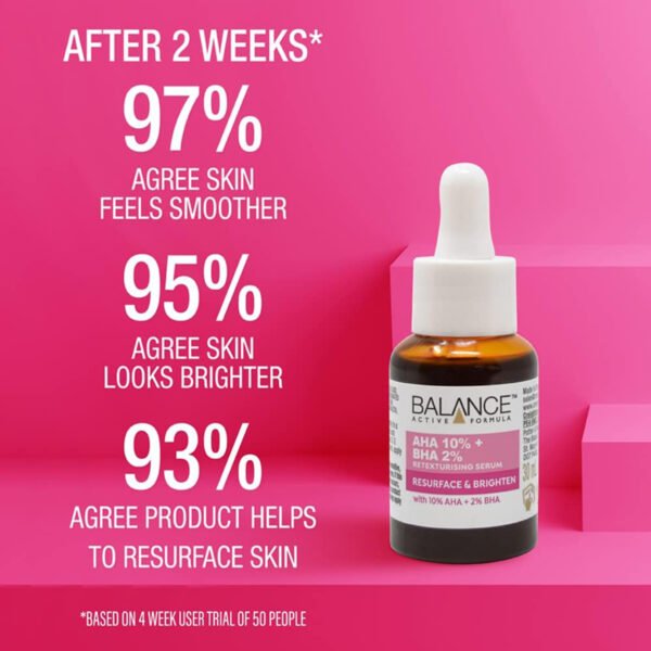 Balance AHA 10% + BHA 2% Retexturising Serum 30ml | England | Smooth & Renew Skin - Image 2