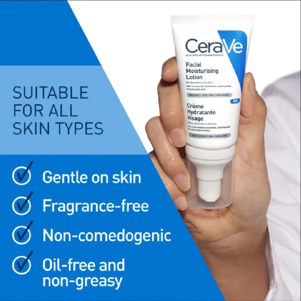 CeraVe PM Facial Moisturizing Lotion 52ml | Hydrate & Restore Skin Overnight | France - Image 2