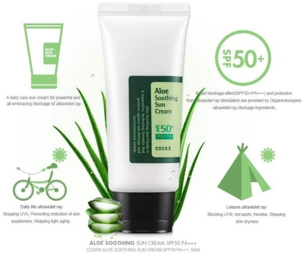 COSRX Aloe Soothing Sun Cream SPF50 PA+++ 50ml | Sun Protection & Hydration - Image 2