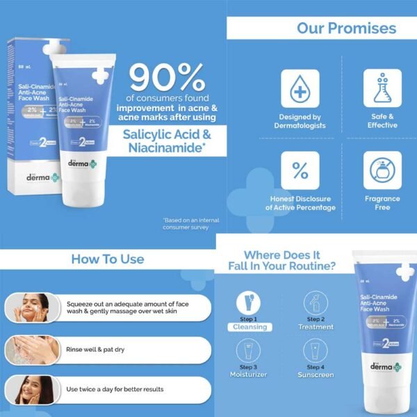 Derma Co 2% Sali-Cinamide Anti-Acne Face Wash 80ml | Acne Treatment and Skin Clarity | India - Image 2