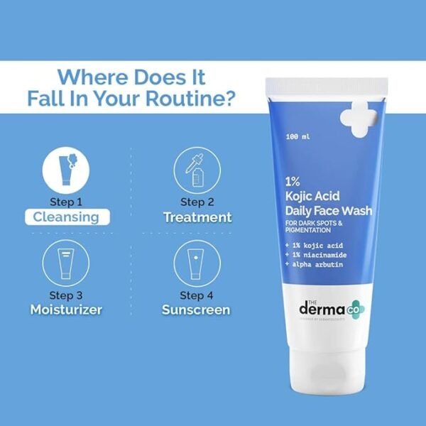 Derma Co 1% Kojic Acid Daily Face Wash 100ml | Brightening & Skin Tone Evenness | India - Image 3