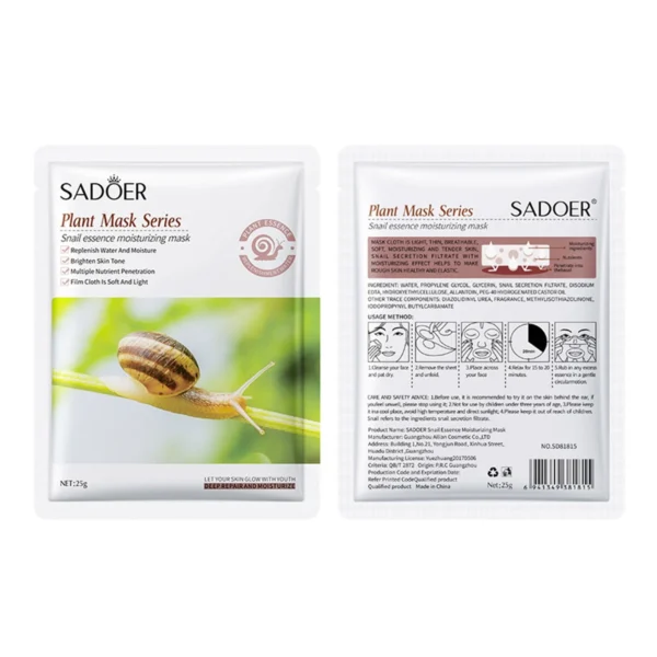 Sadoer Snail Essence Moisturizing Mask 25g – Hydrating & Skin Repair Sheet Mask | China - Image 2