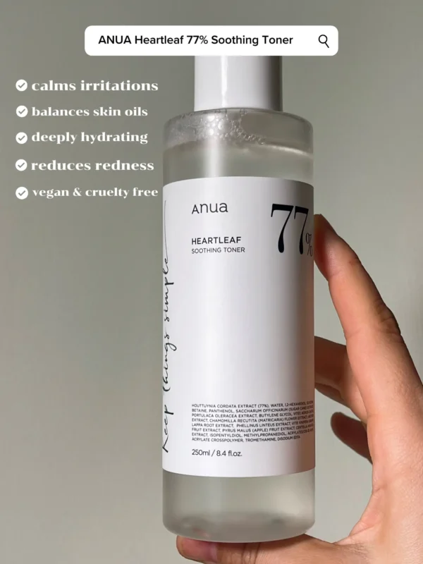 Anua Heartleaf 77% Soothing Toner 250ml | Calm & Hydrate Sensitive Skin | Korea - Image 3