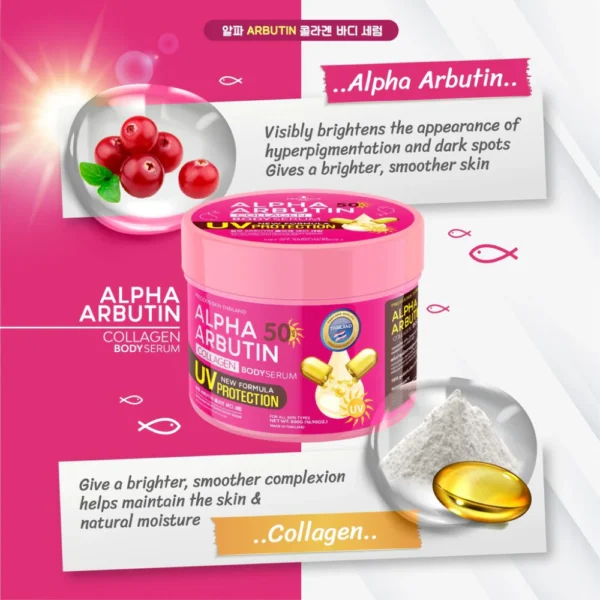 Precious Skin Alpha Arbutin Collagen UV Protection SPF 50 Body Serum 500g | Brighten & Protect Skin | Thailand - Image 3