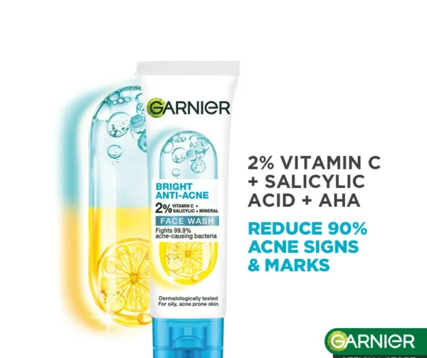 Garnier Bright Anti-Acne 2% Face Wash 100ml | Vitamin C & Salicylic Acid for Clearer Skin | Indonesia - Image 2