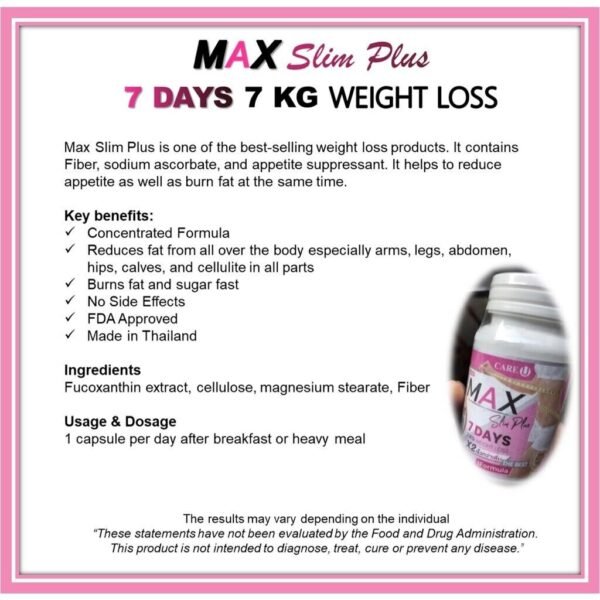 Max Slim 7 Days Weight Loss 30 Tablets | USA | Rapid Weight Loss Supplement - Image 3