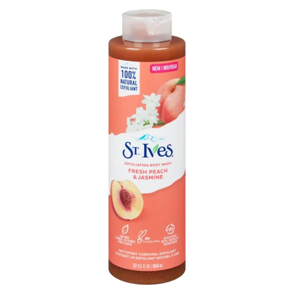 St. Ives Fresh Peach & Jasmine Exfoliating Body Wash 650ml | Gentle Exfoliation & Radiant Skin | USA